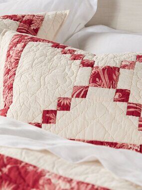 Pottery Barn Andover Patchwork King Sham Pillow Cover Red Cream 36" x 20" NEW